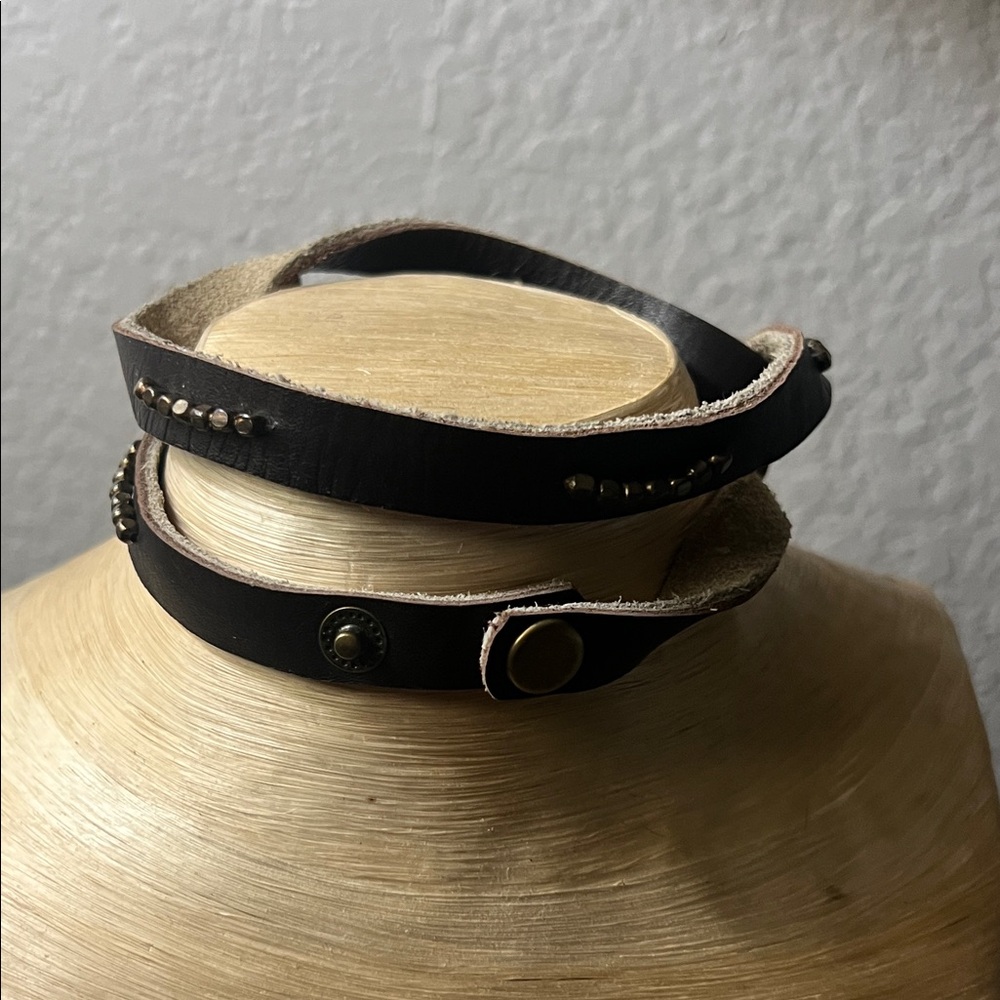 Brown Leather Studded Wrap Bracelet
